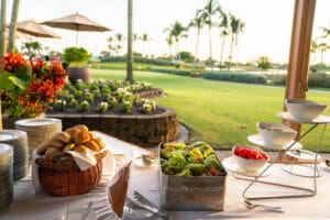 Outdoor catered buffet overlooking the golf course at Sanibel Dunes